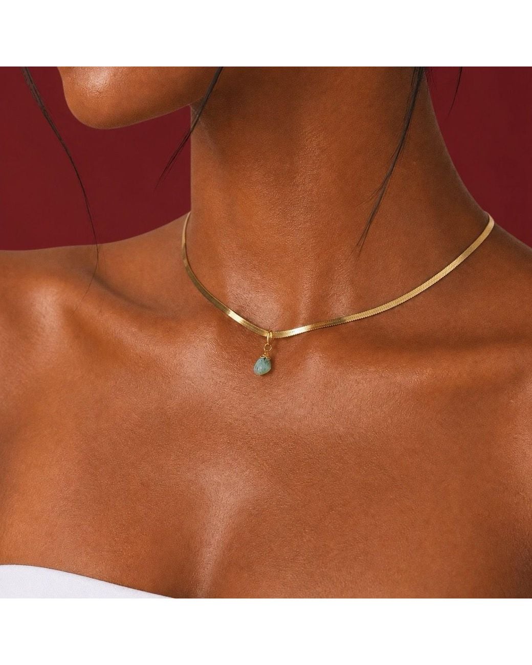 Saéa Metallic Aquamarine Herringbone Snake Chain Choker Necklace