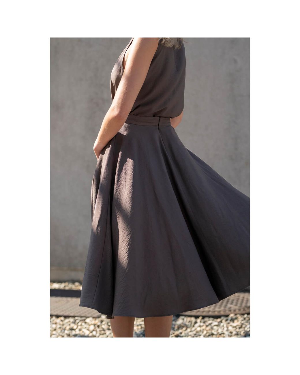 Oh!Zuza Gray Neutrals Echo Viscose Midi Skirt With Pockets – Cocoa