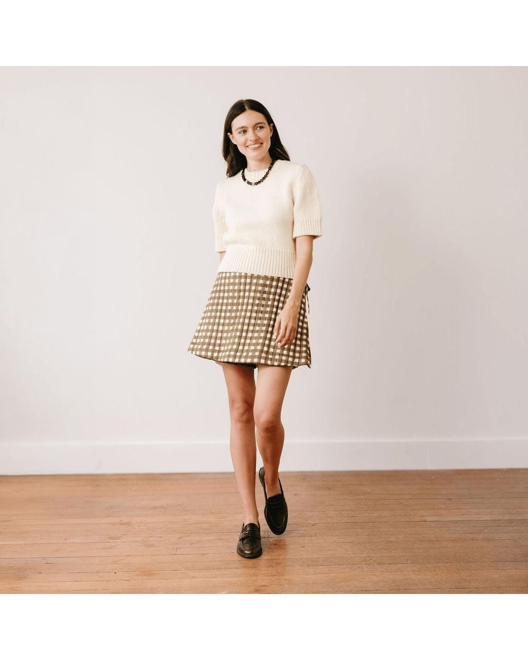 SUNSHINE TIENDA Natural Painted Gingham Quilted Juniper Skort