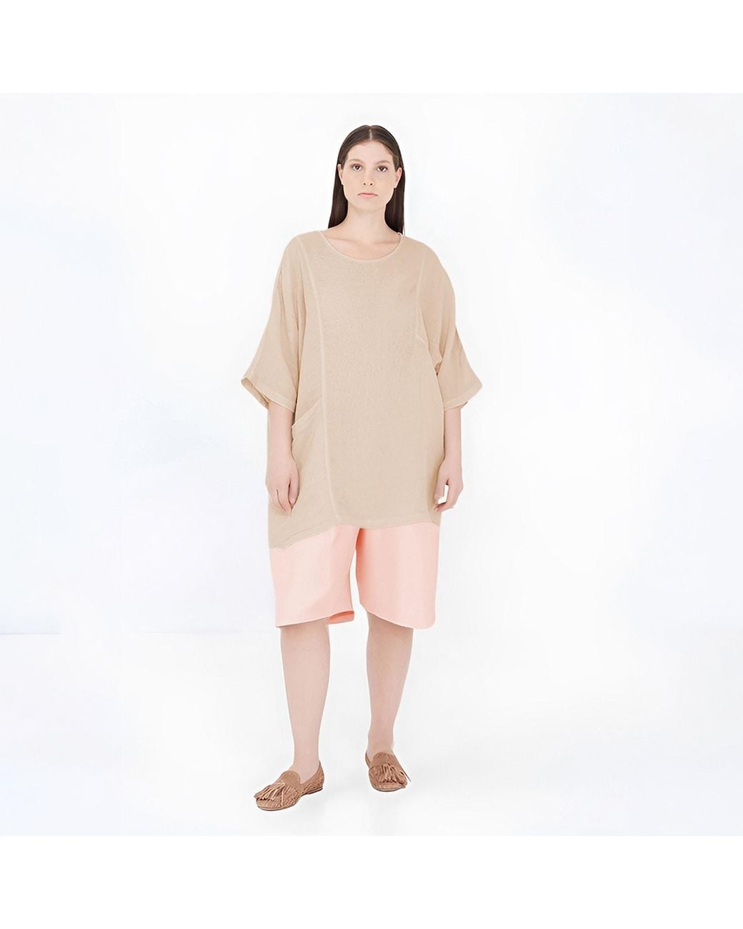 Haris Cotton Pink Linen Curve Bermuda With Elastic Waistband