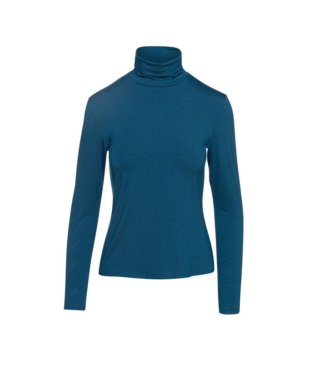 Conquista Blue Fitted Viscose Jersey Turtleneck Top