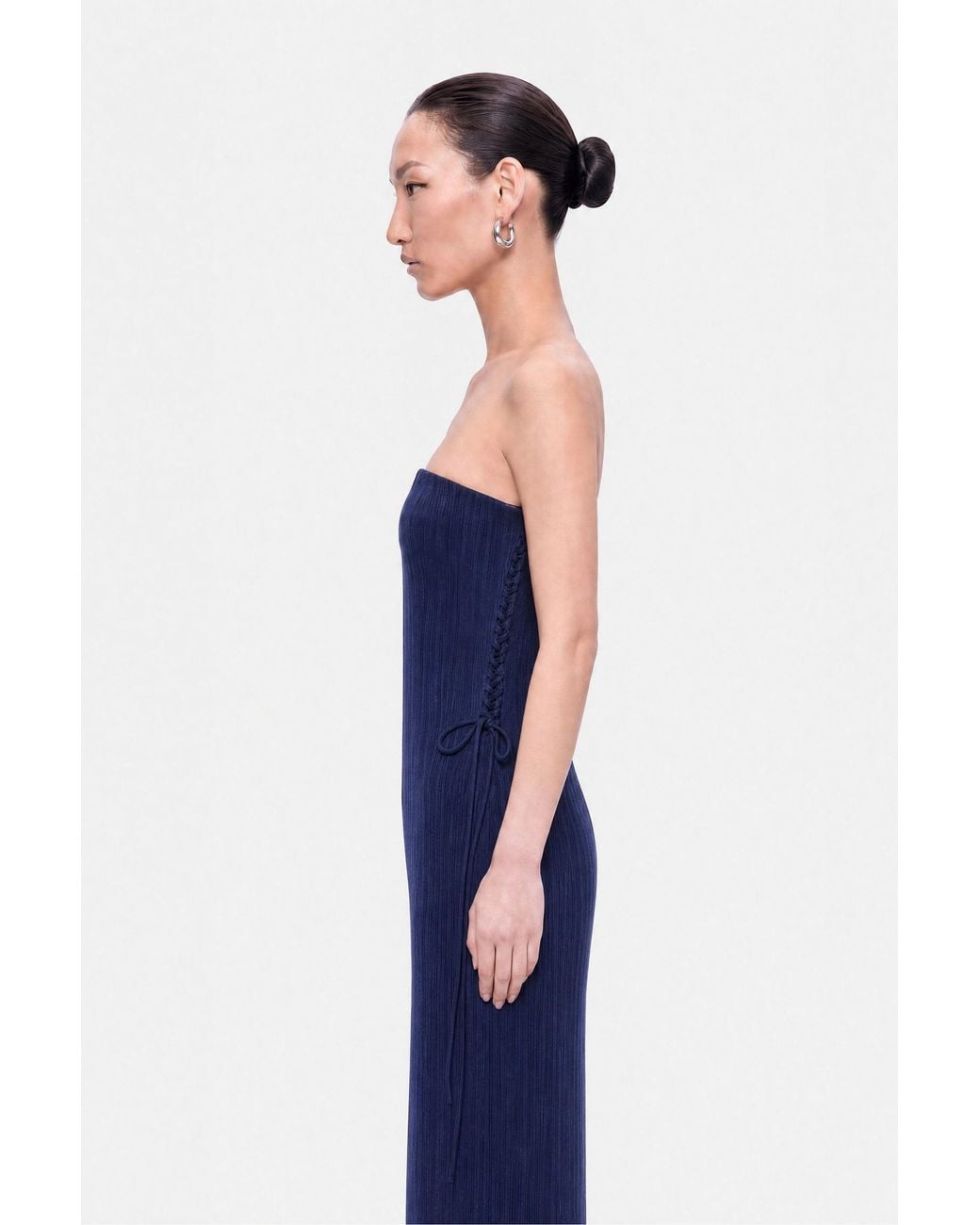 Nocturne Blue Strapless Lace-Up Midi Dress