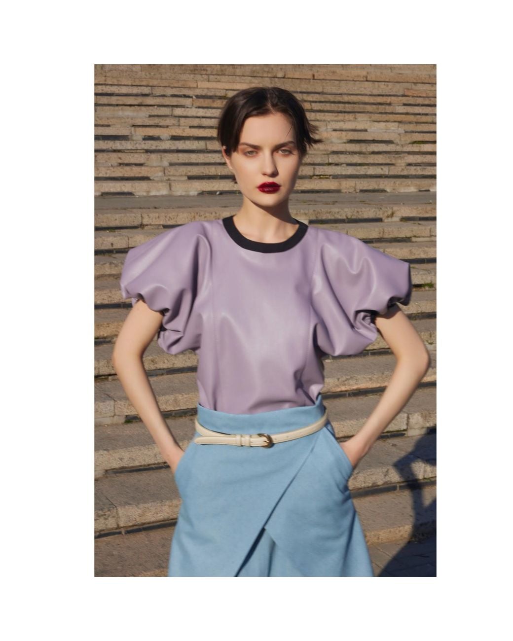 Julia Allert Purple Puff Sleeve Faux Leather Top –