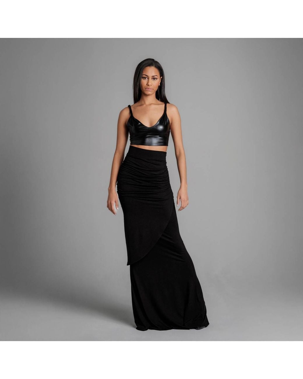 Imaatu Black Shaye High-Waisted Ruffled Layered Maxi Skirt