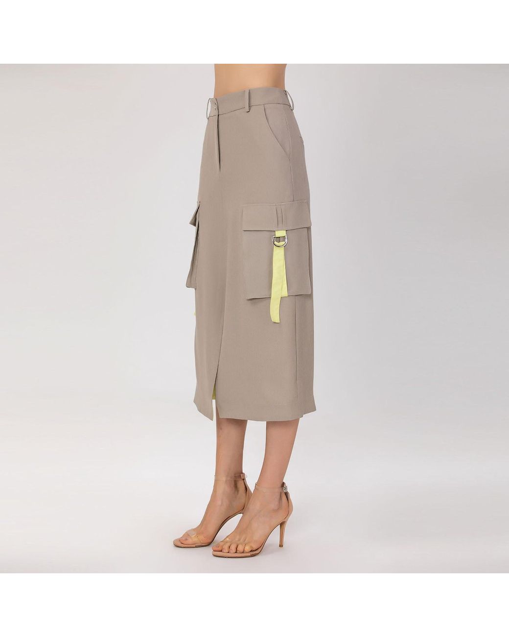 Smart and Joy Gray Midi Cargo Skirt With Flap Pockets