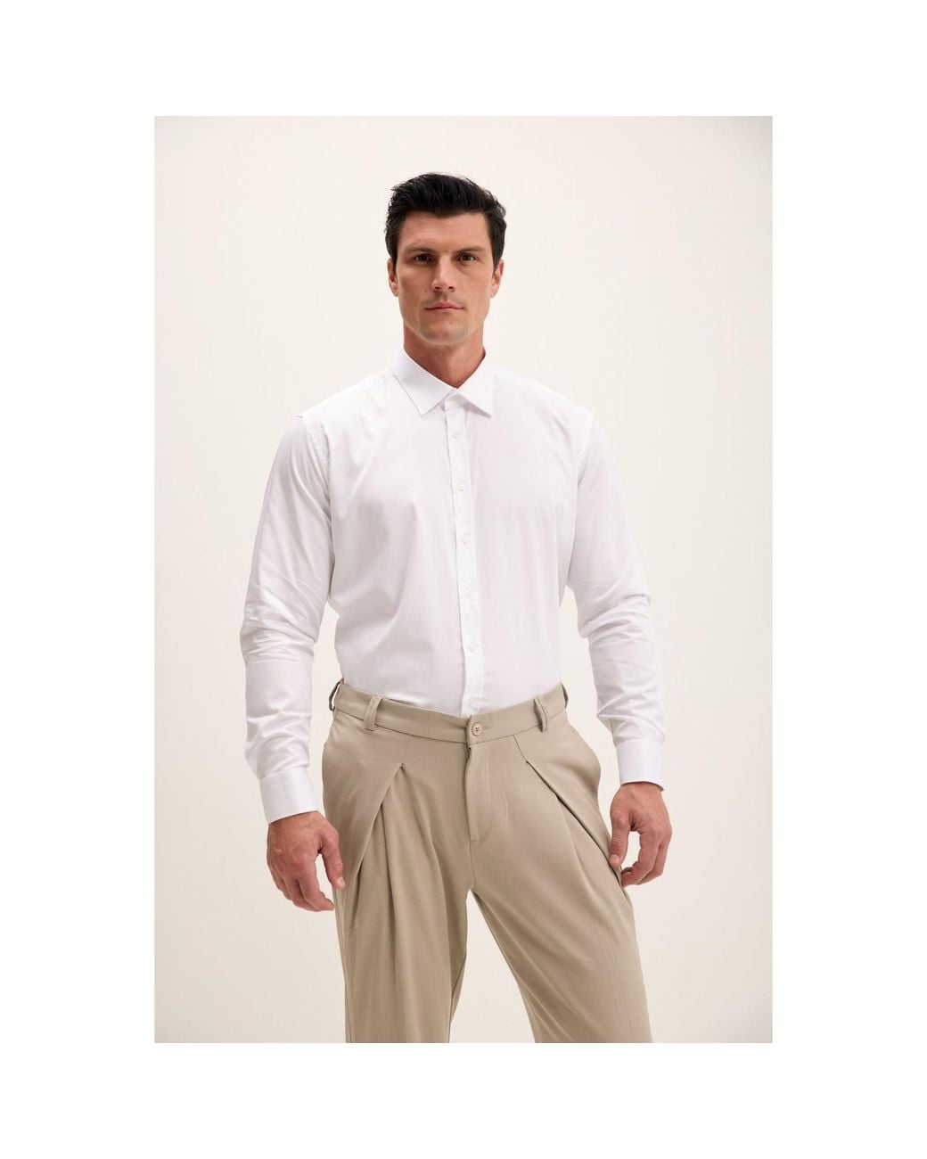 Ron Tomson White Pure Cotton Classic Collar Sateen Dress Shirt for men