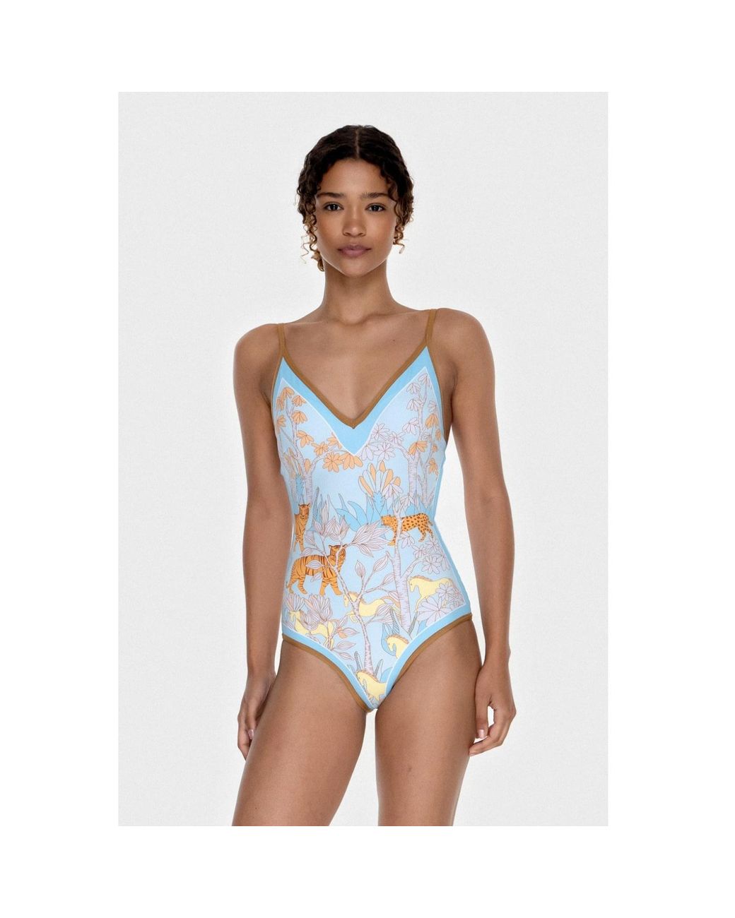 Jessie Zhao New York Blue Jungle Adventure Reversible V-Neck One-Piece Swimsuit