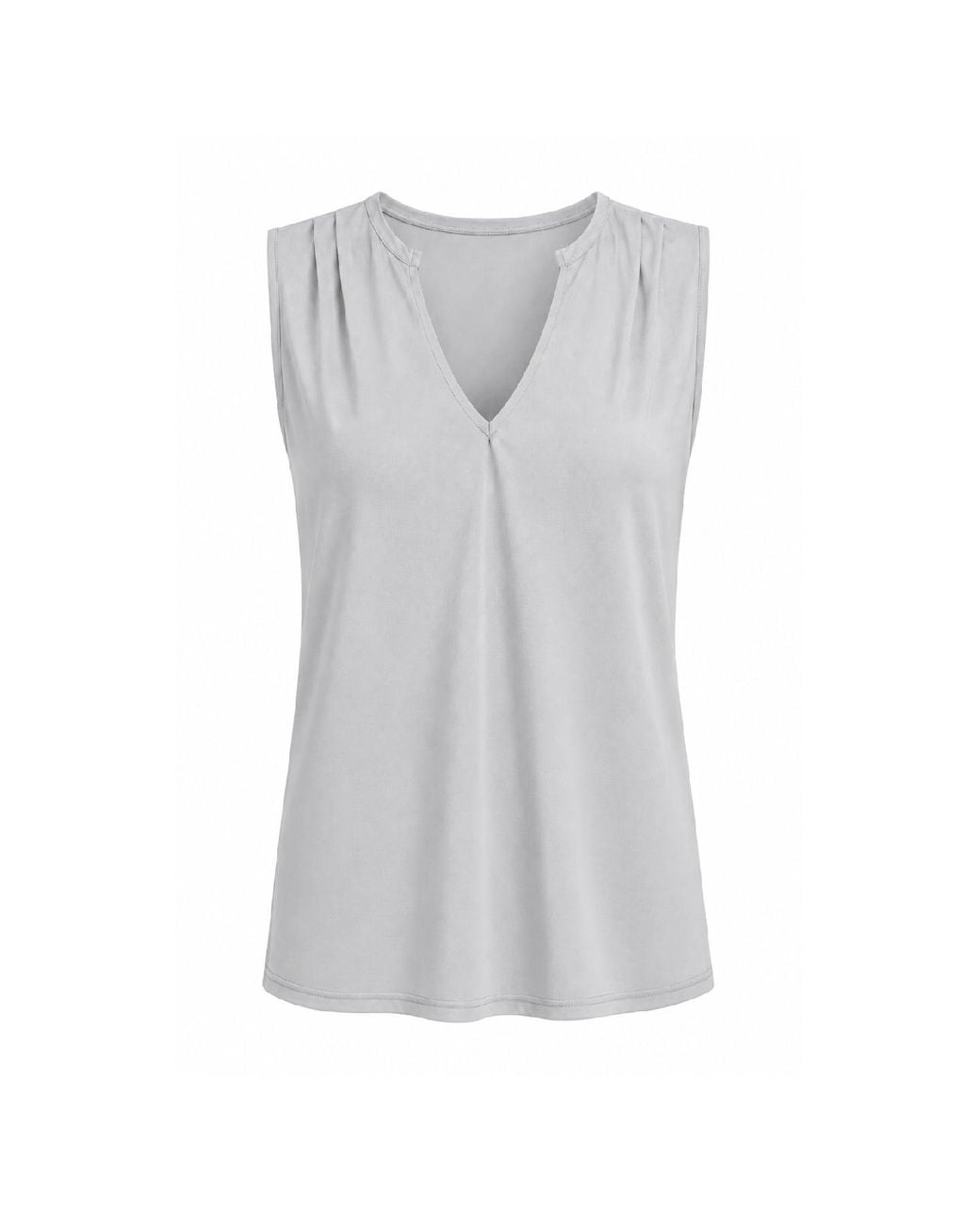 Conquista Gray Pleated Notch-Neck Sleeveless Top