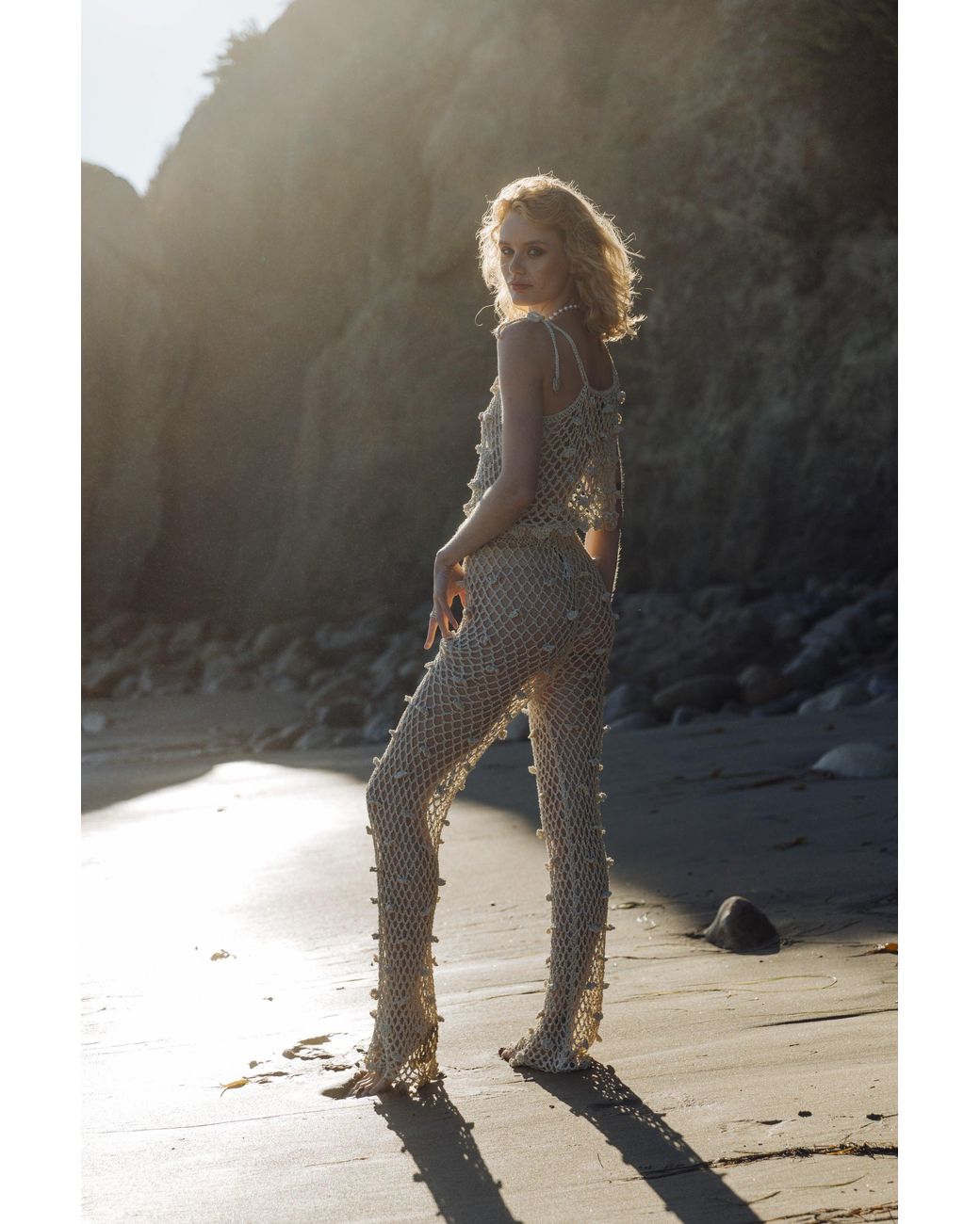Andreeva Natural Metallic Handmade Crochet Pants