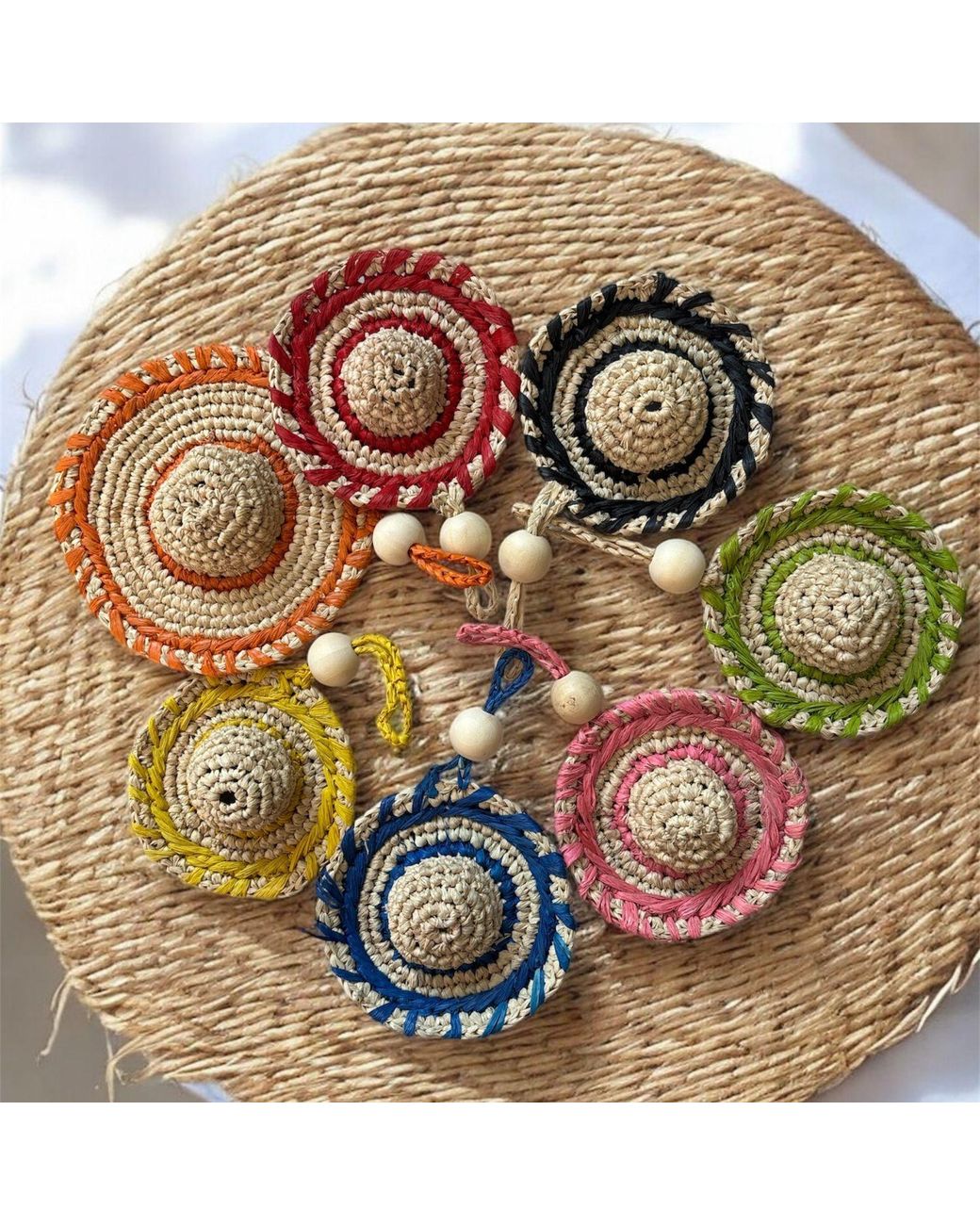 Zanatany Concepts Multicolor Accessories Mini Hat Raffia Keyring
