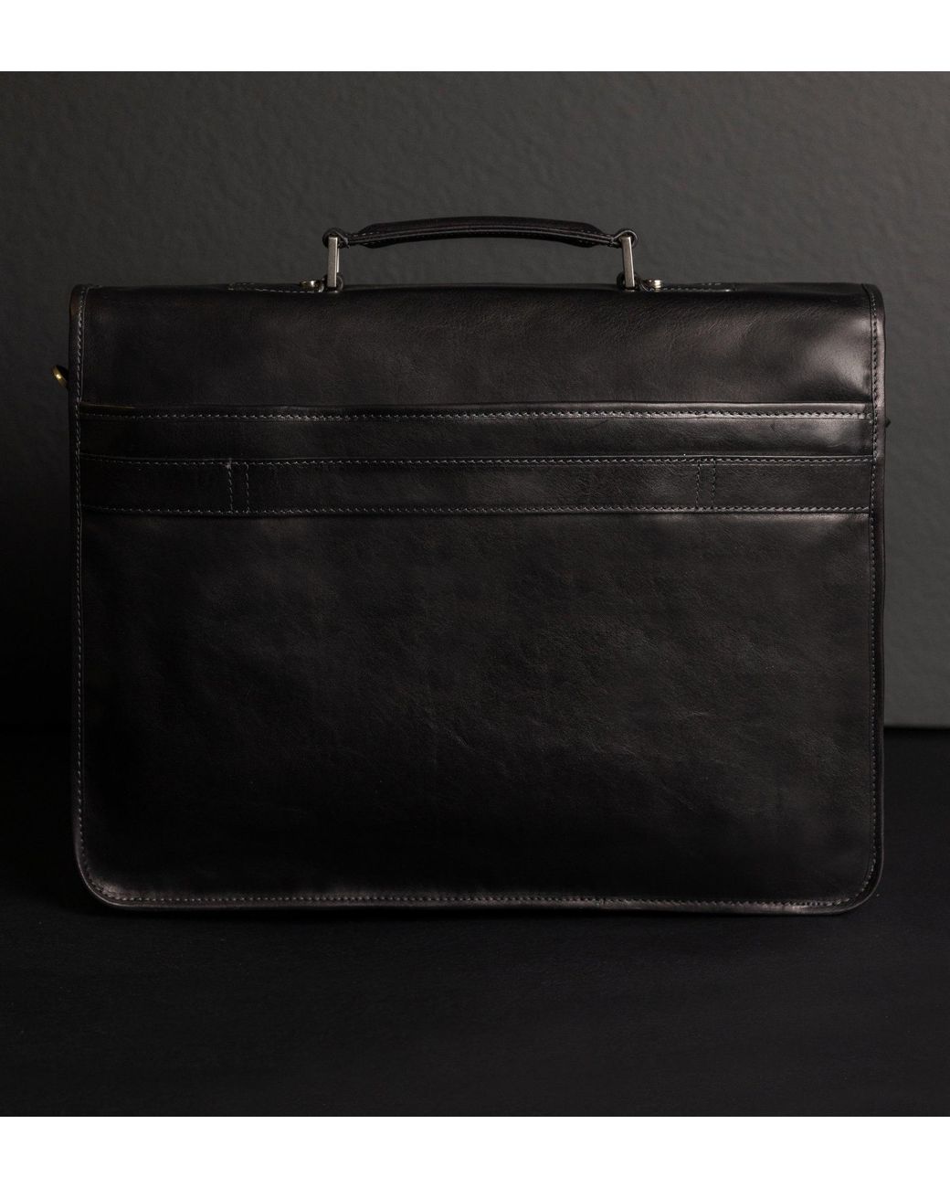 Time Resistance Black Leather Satchel Bag for men