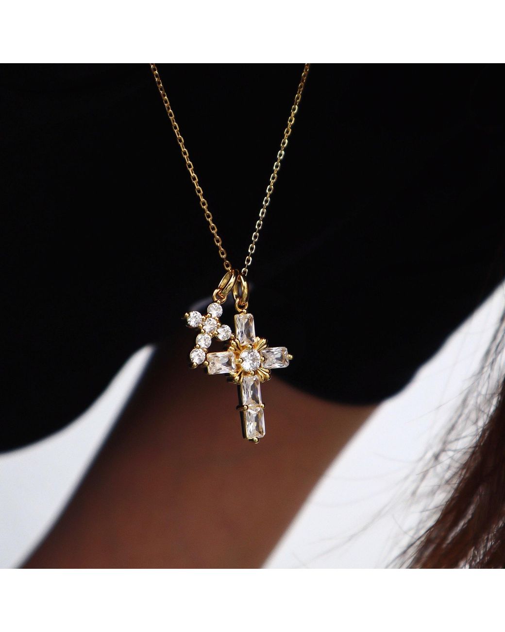 Vanimy Metallic Byzantine Double Crosses Pendant Necklace