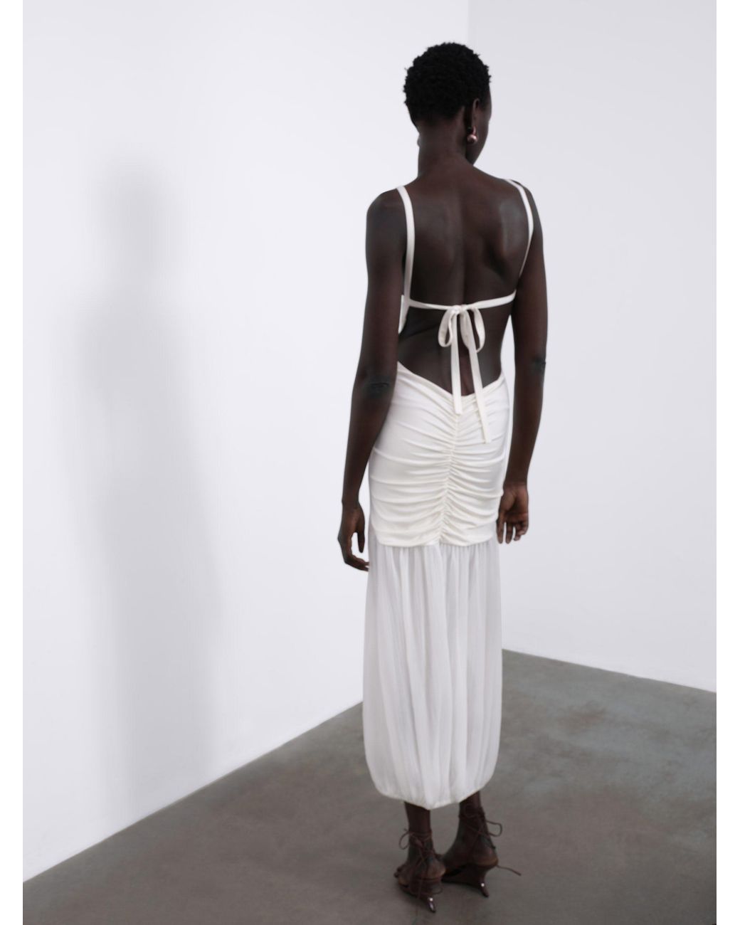 Sélone White Celine Pleated Balloon Dress