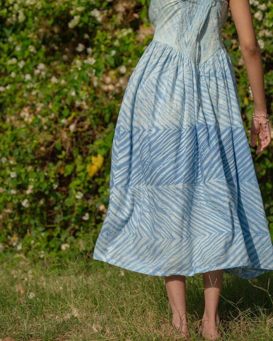 Charkha & Loom Blue Rhea Milkmaid Midi Dress