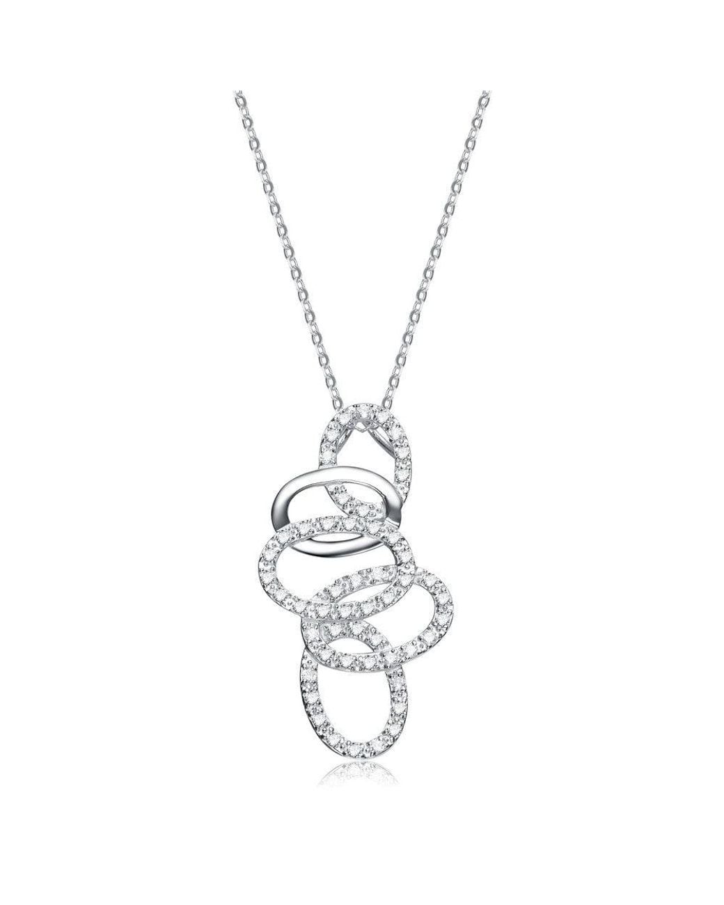Genevive Jewelry Metallic Cz Sterling Rhodium Plated Shiny Oval Swirl Pendant