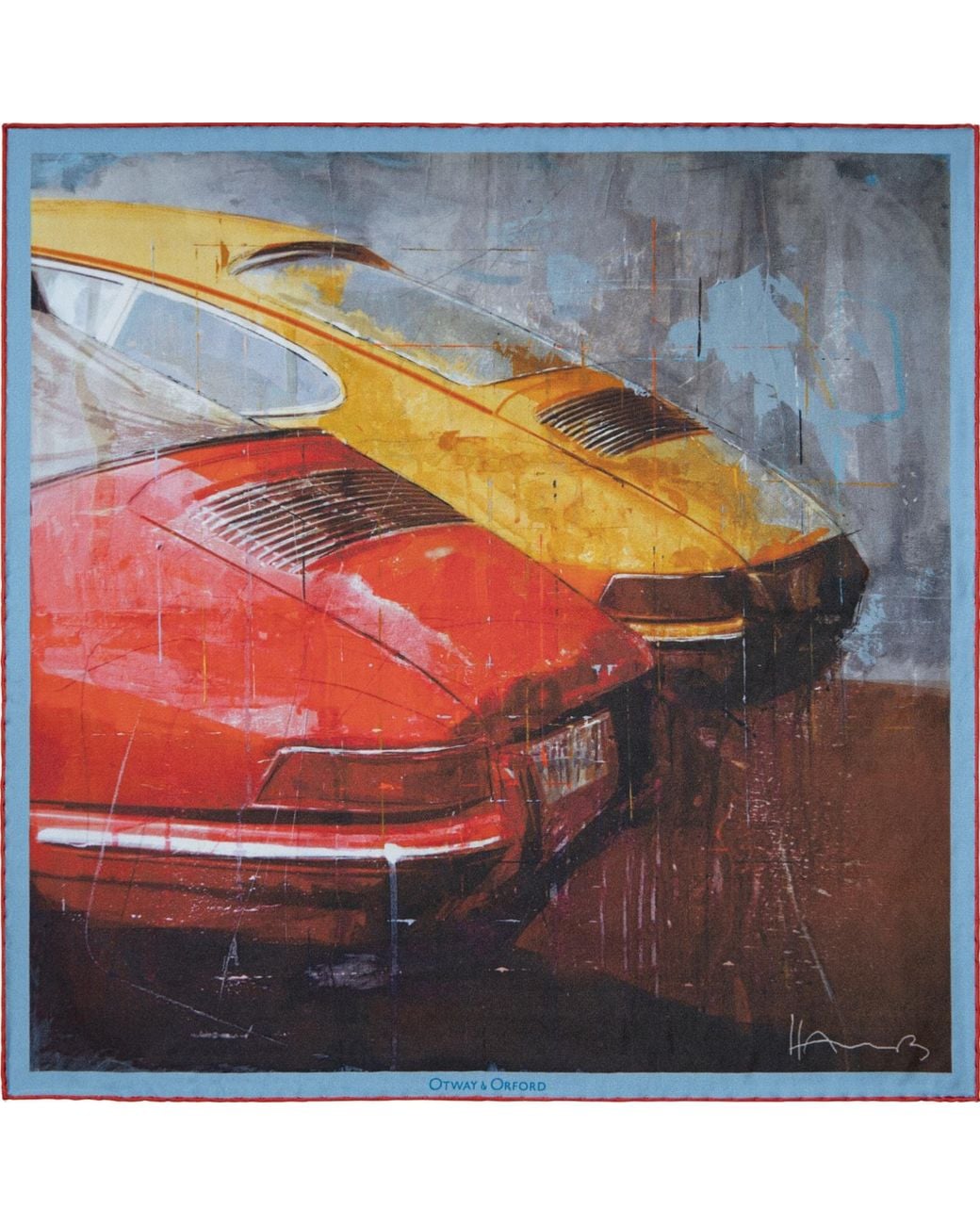 Otway & Orford Blue 'Racing Legends' Sports Cars Silk Pocket Square. Medium-Size for men