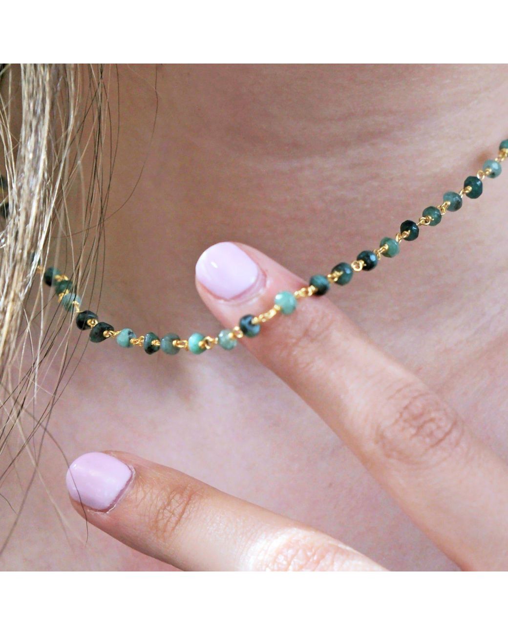 Sophelia Metallic Raw Emerald Beaded Delicate Plated Necklace
