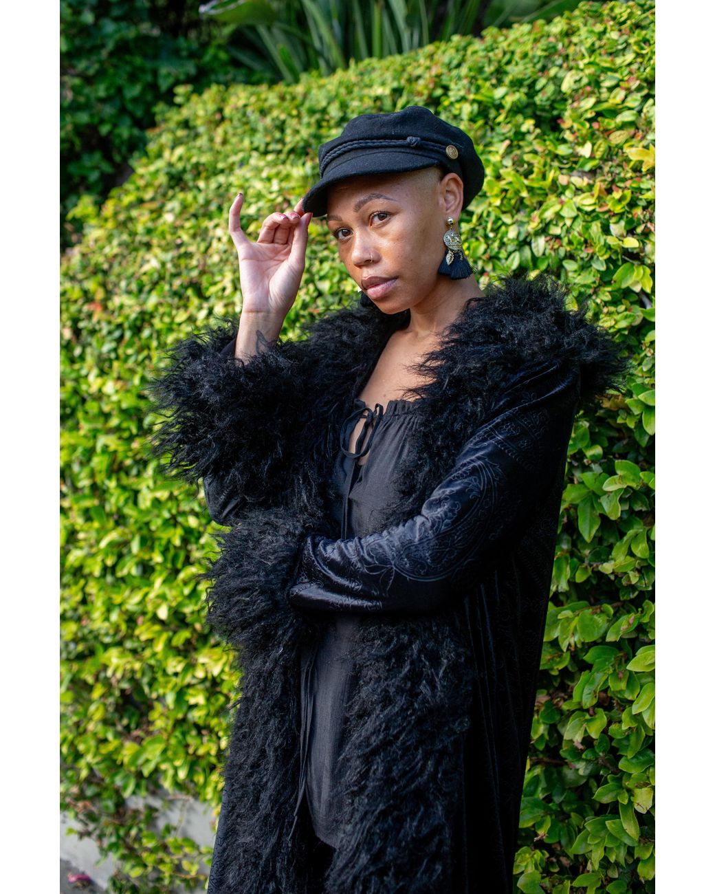 Jennafer Grace Black Penny Deluxe Baroque Velvet Faux Fur Jacket