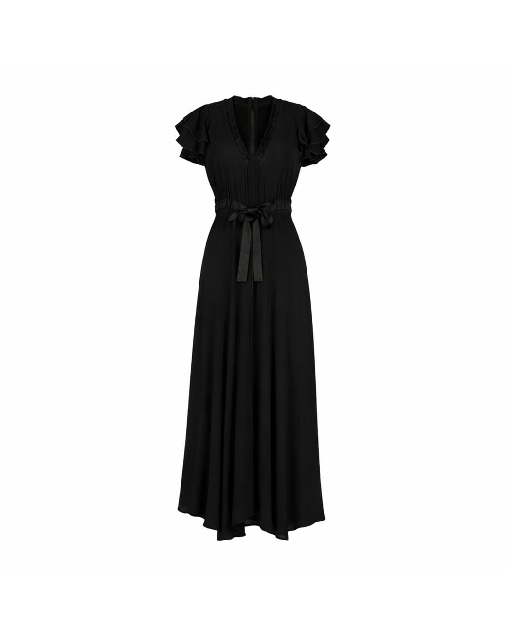 Rose & Nancy Black Chloe Lace Detail Tie Waist Maxi Dress