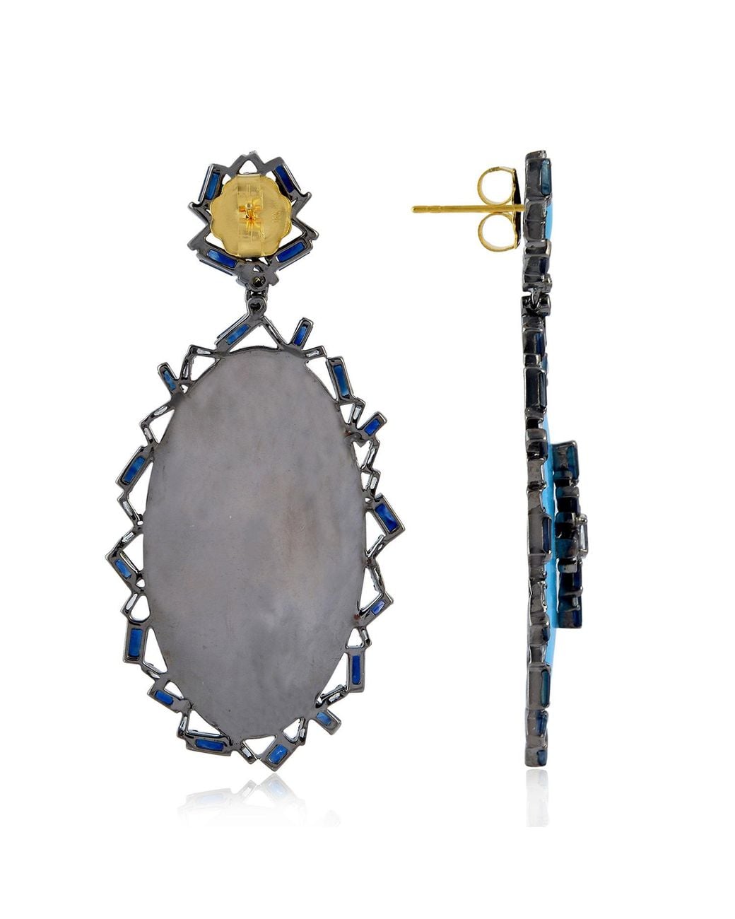 Artisan Blue Sapphire & Diamond Enamel Drop Earrings