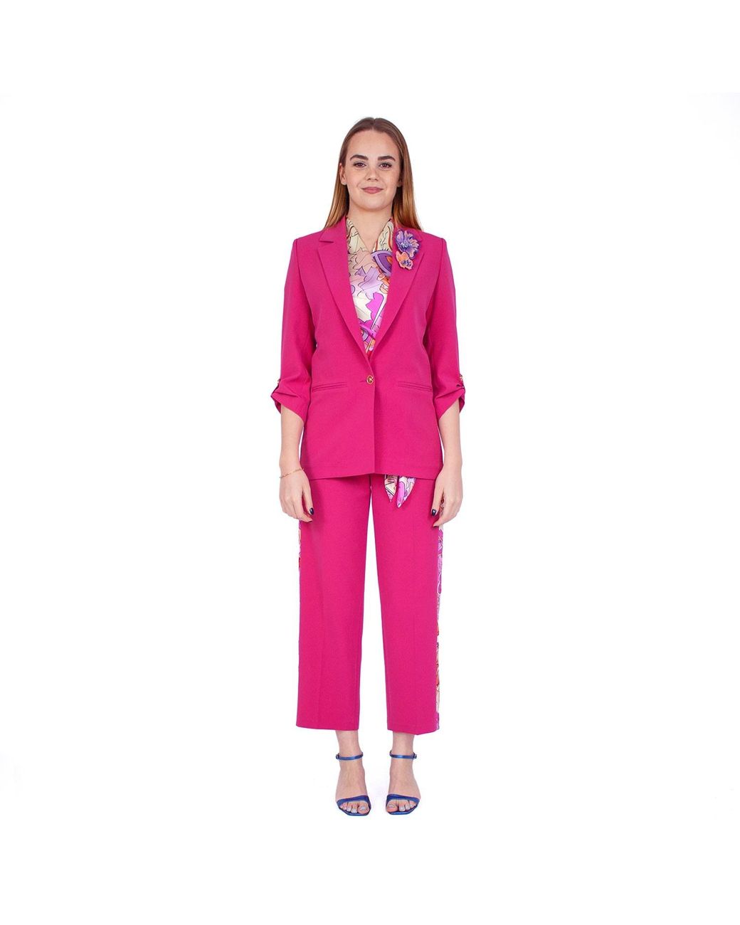 Lalipop Design Pink Wide Leg Tailored Cropped Fuchsia Pants