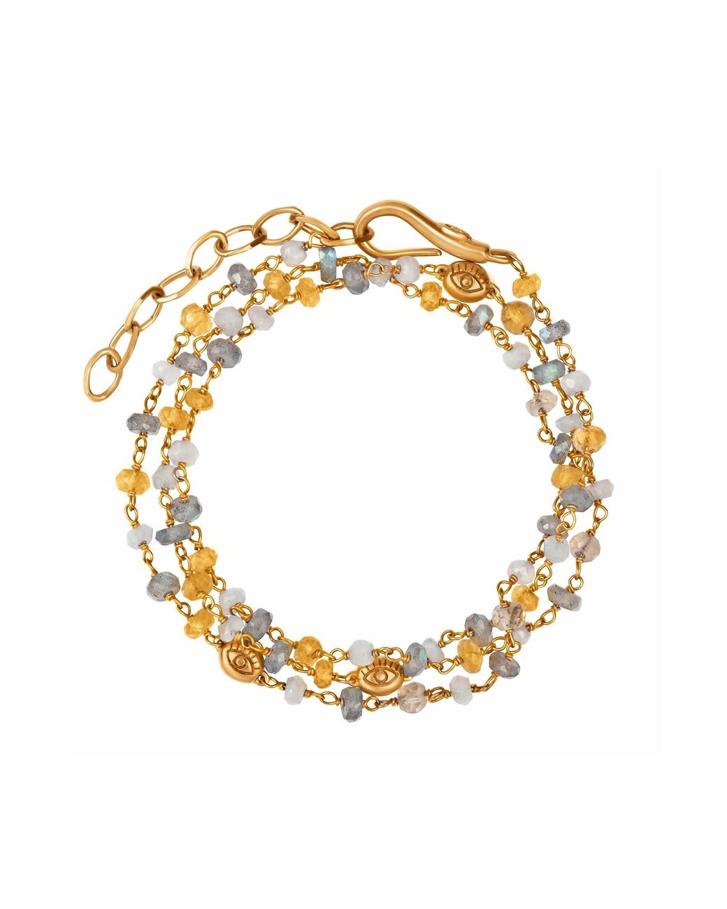 Karma and Luck Metallic Citrine Labradorite Moonstone Wrap Bracelet – Abundance & Energy Gemstone Jewelry – Divine Happiness