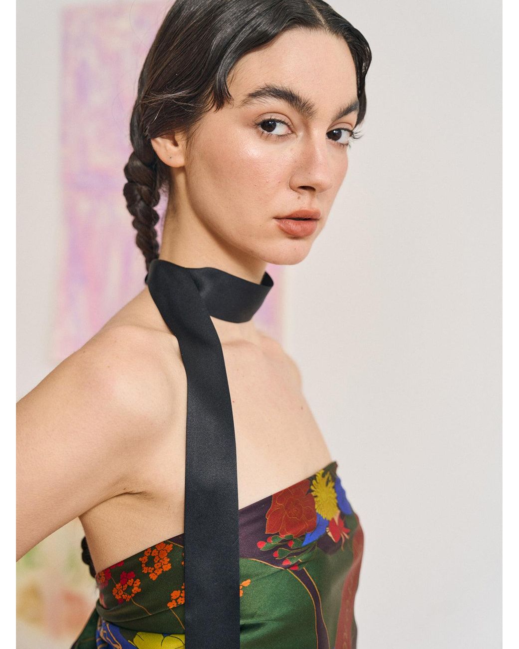 Lost Pattern Black La Collectionneuse Silk Ribbon Scarf