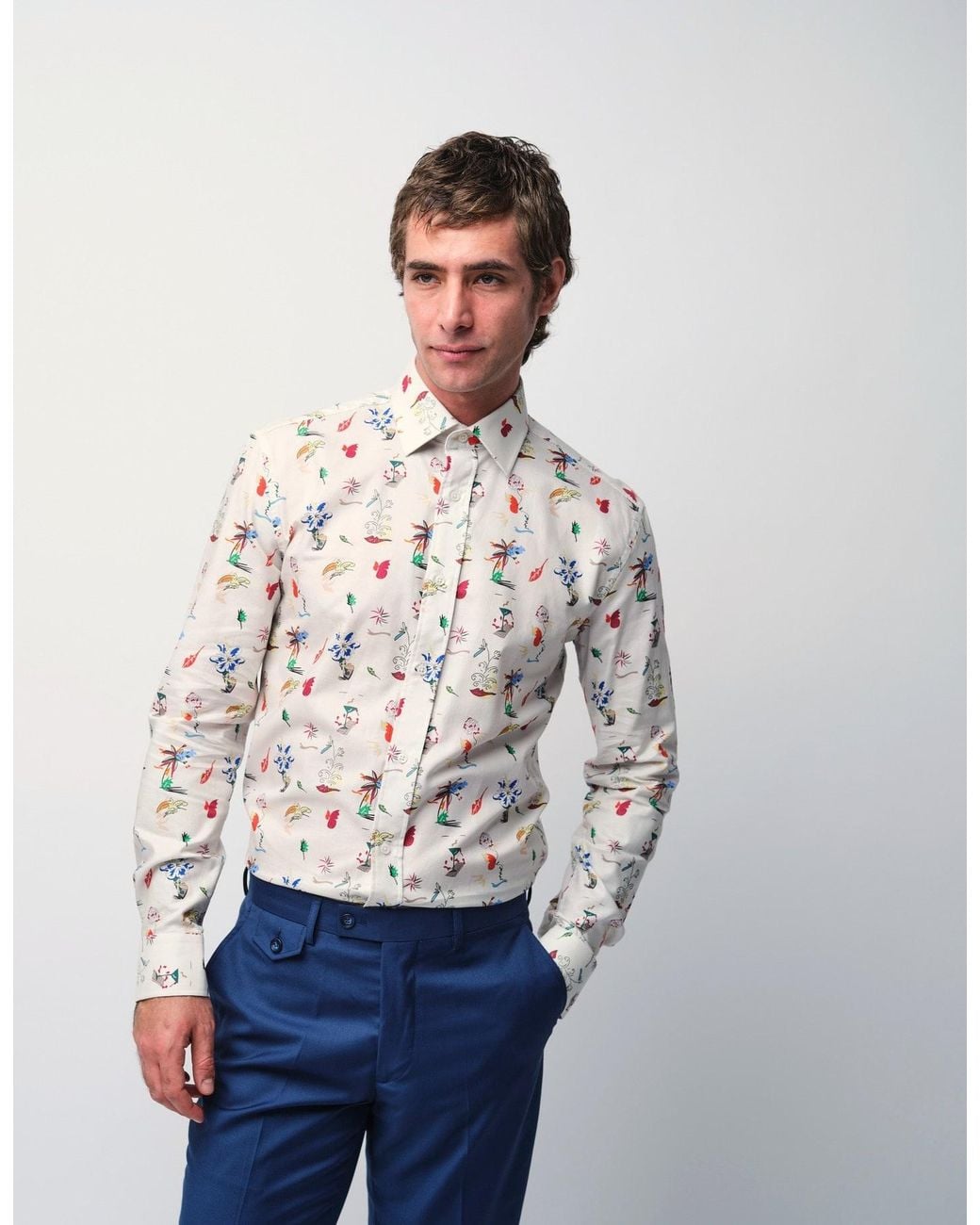 Gresham Blake White Neutrals Cream Scatter Print Shirt for men