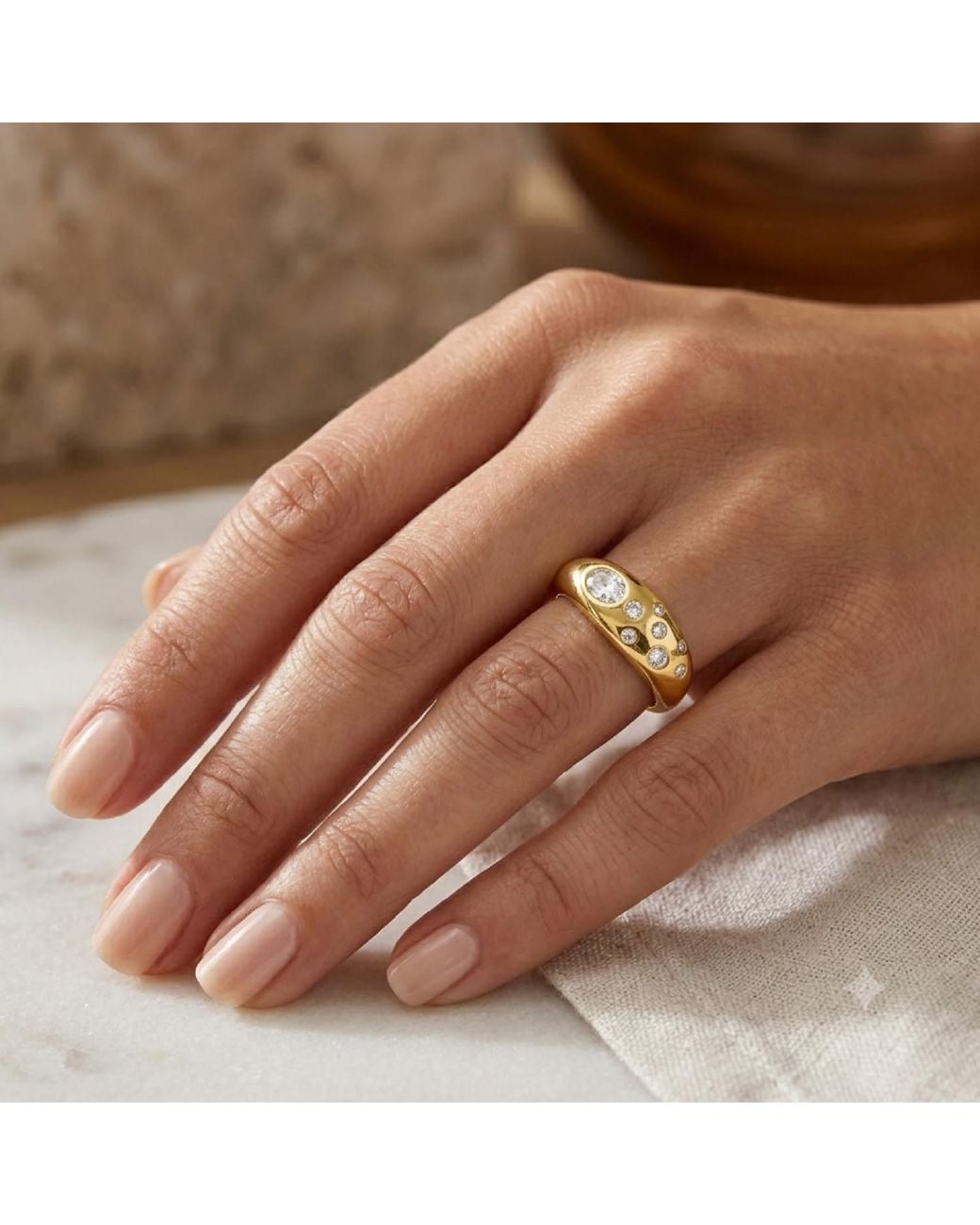 Artisan Metallic 14K Flush Set Oval & Round Diamond Ring