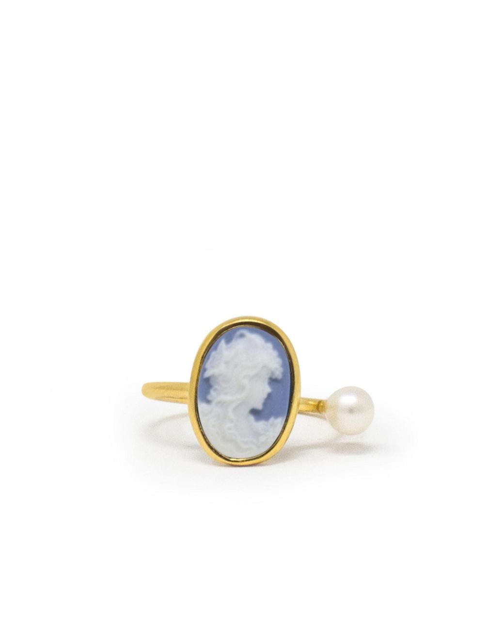 Vintouch Italy Blue Plated Sky Mini Cameo Ring With A Pearl