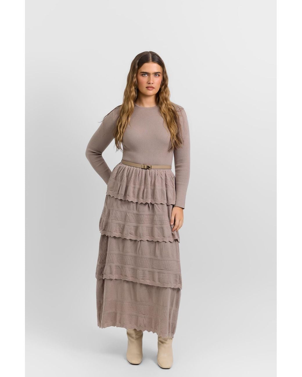 Rave on Trend Natural Tiered Knit Dress