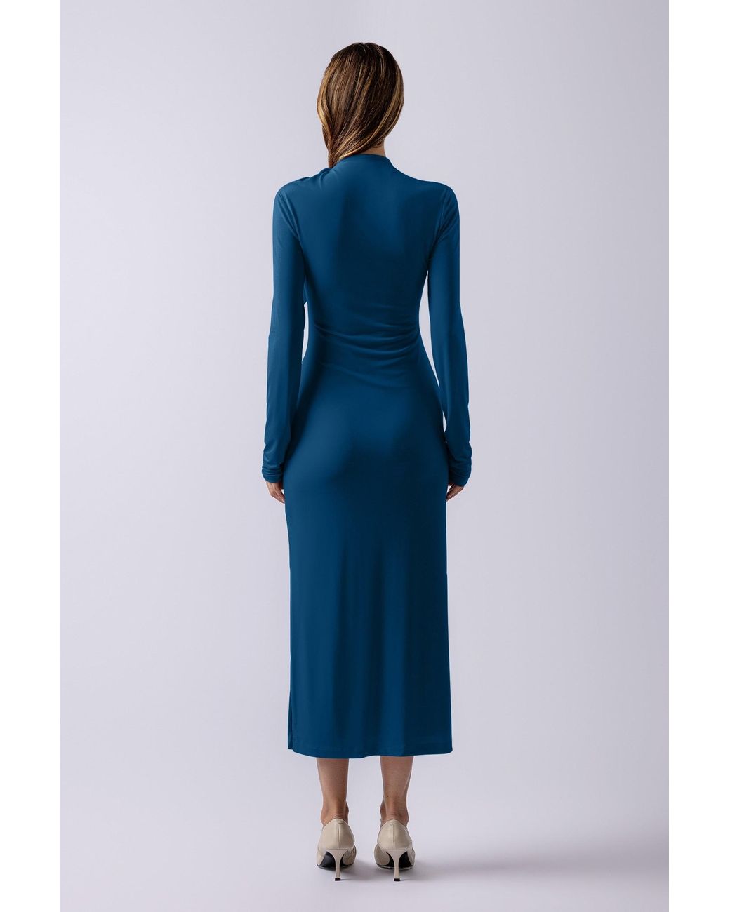 Lendrop Studios Blue Yuna Tie Neck Midi Dress