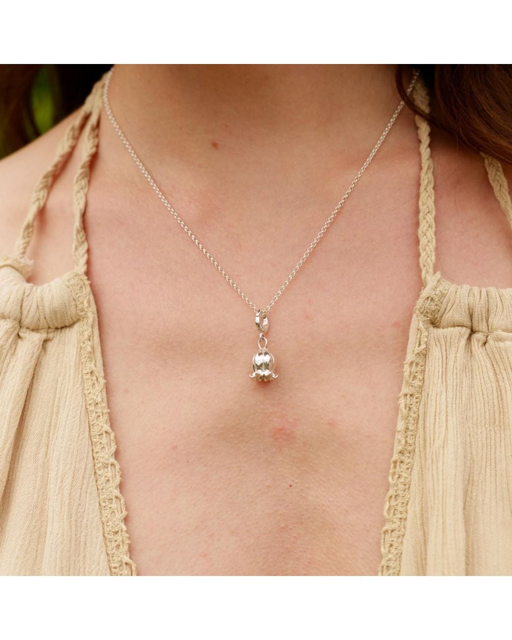 Lily Charmed Metallic Sterling Lily Of The Valley Flower Charm Necklace