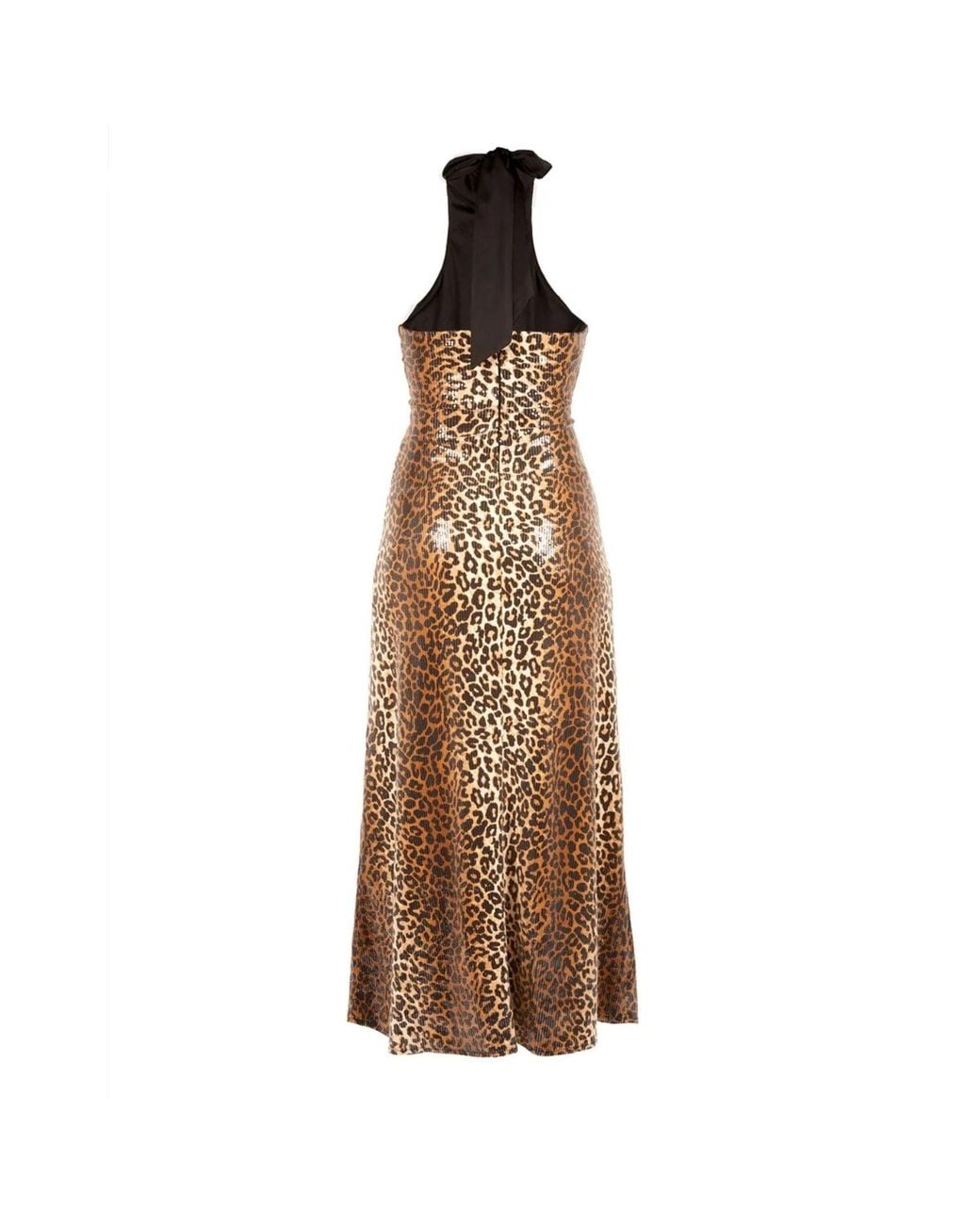 Marteya Metallic Ziva Leopard Print Sequin Halter Dress