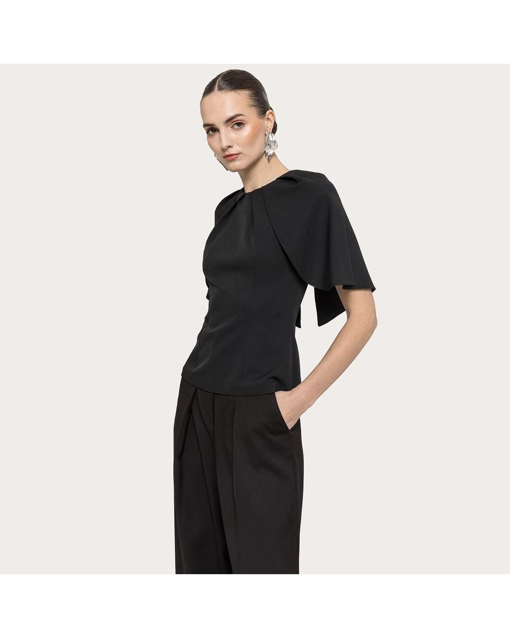 Nissa Black Cape-Design Top