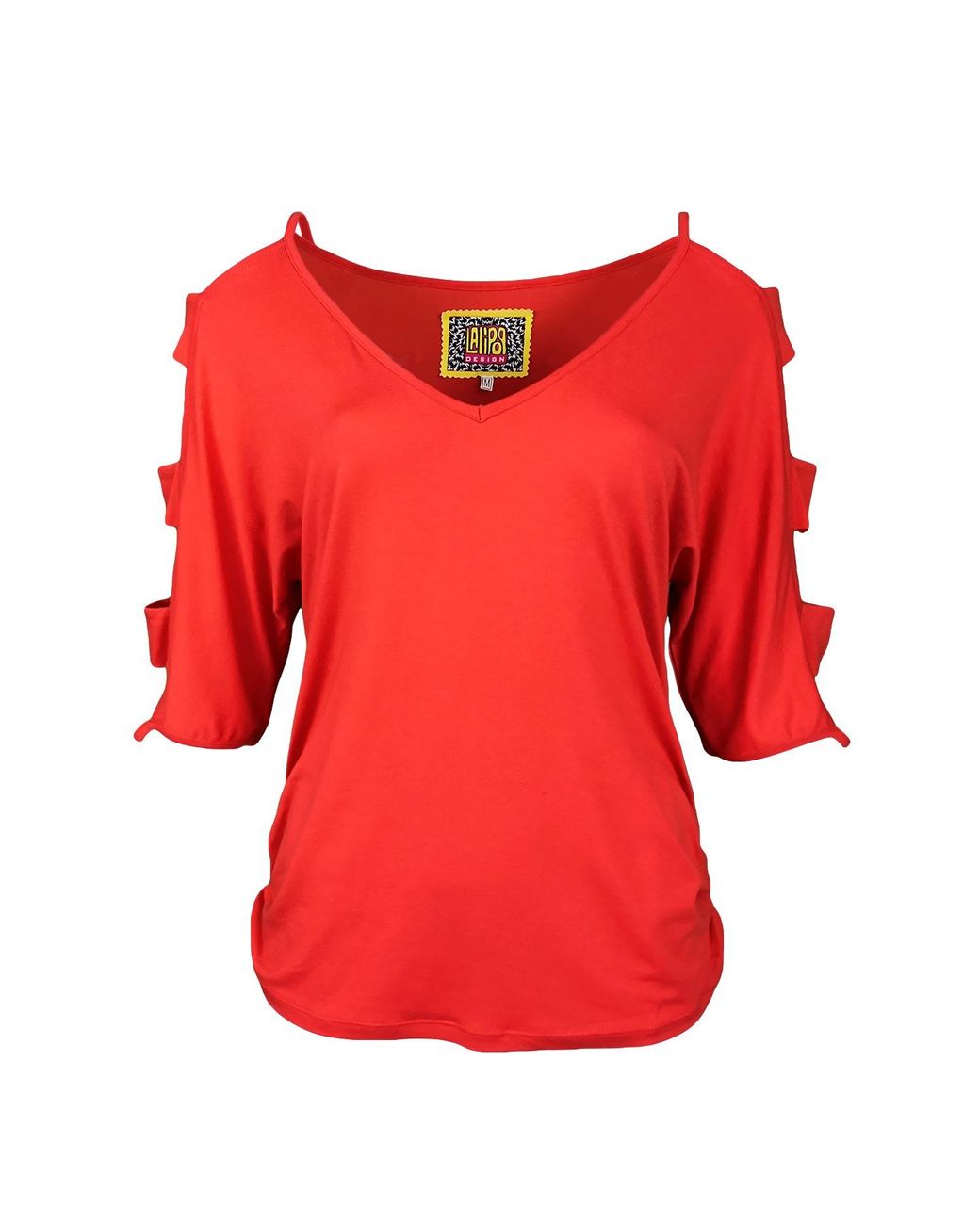 Lalipop Design Synthetic Coral Red Vneck Viscose Blouse With Cutout