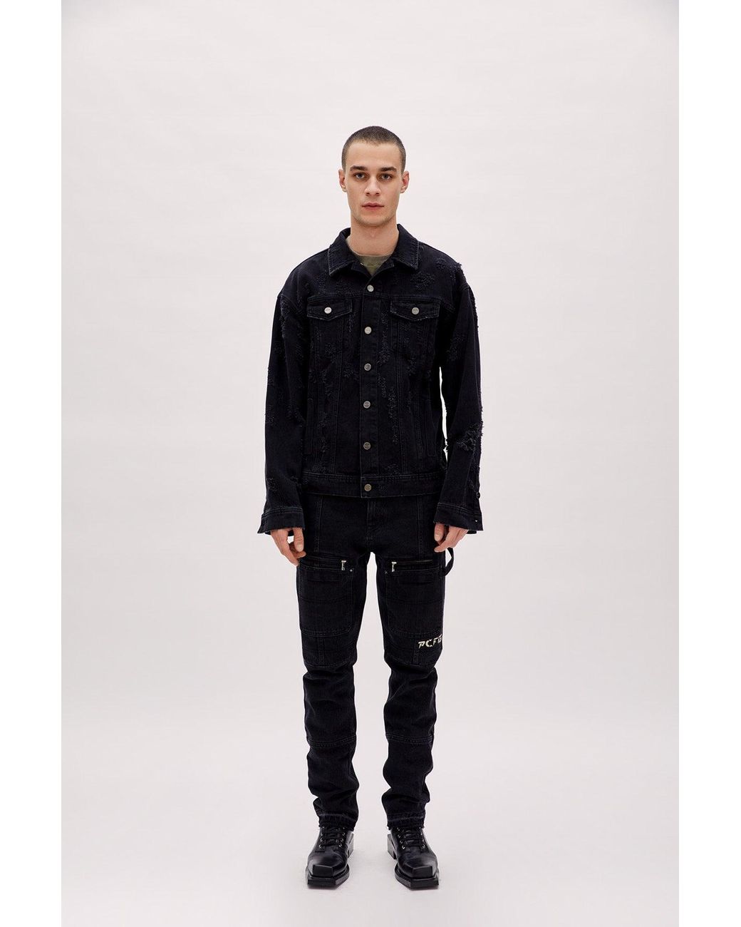 Pcfg Black Distressed Denim Jacket for men