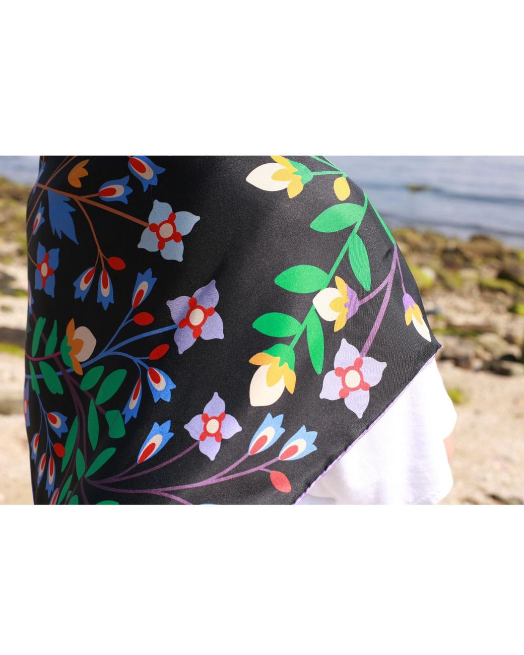 Jessie Zhao New York Black Double Sided Silk Scarf Of Night Garden
