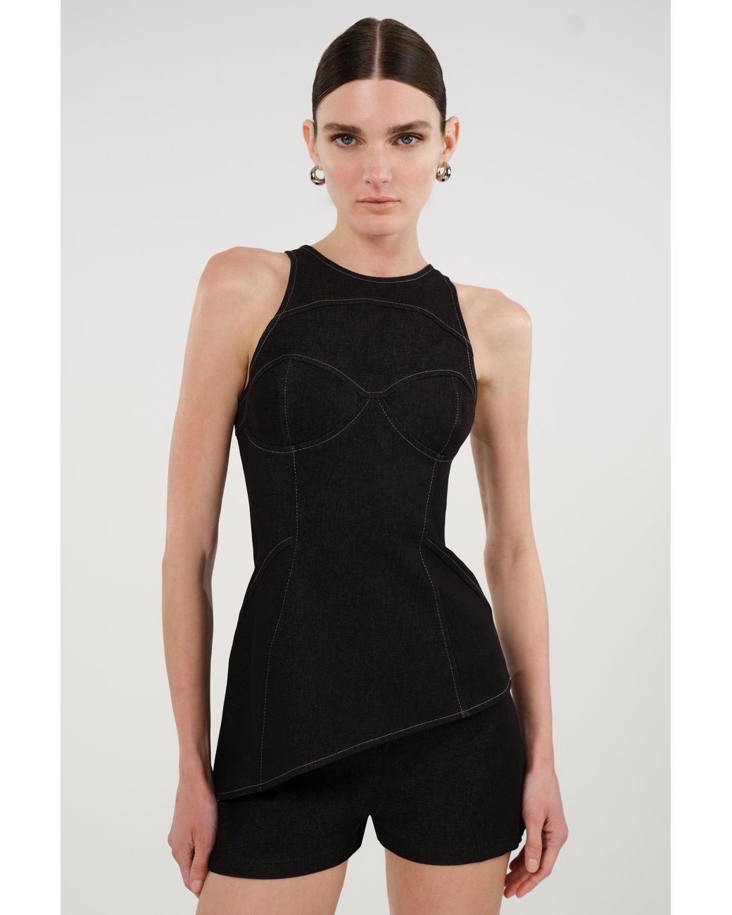 Nocturne Black Halter Neck Denim Bustier Top