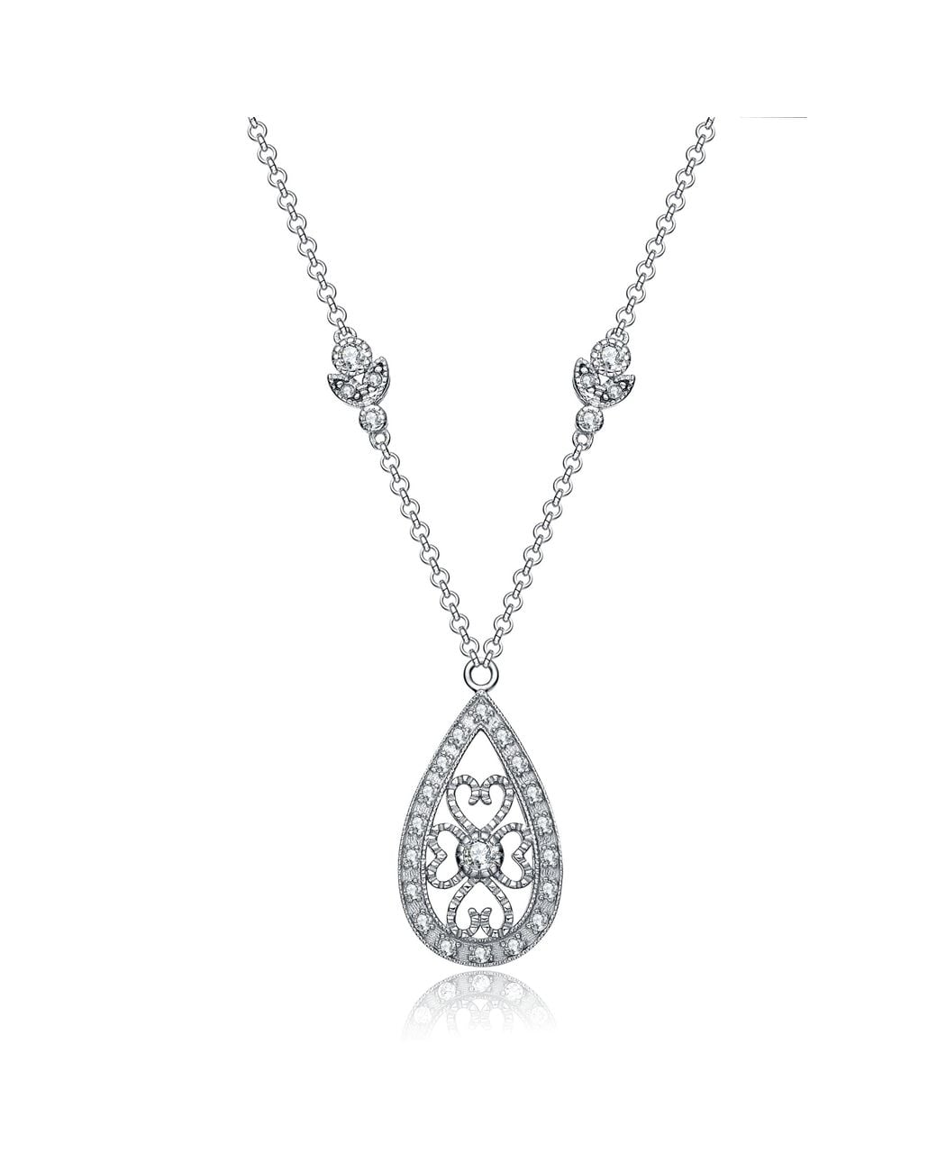 Genevive Jewelry Metallic Sterling Cubic Zirconia Stone Heart Necklace