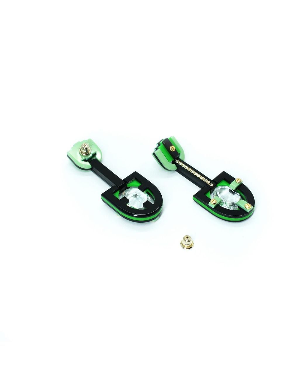 Gissa Bicalho Green Handmade Acrylic Earring Long Oval Cut Stone