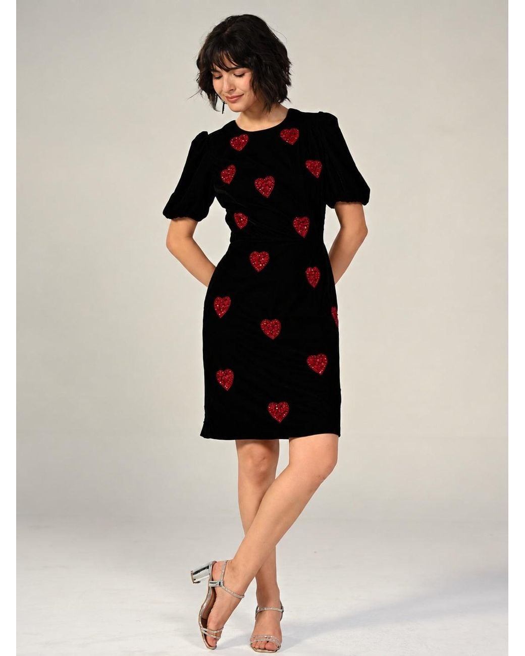 Rose & Nancy Rosheen Velevt Hand Embellished Heart Mini Dress in Black ...