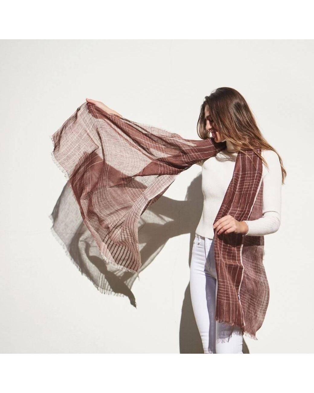 Variously Red Auro Cinnabar Handwoven Earthy Rust Linen Scarf