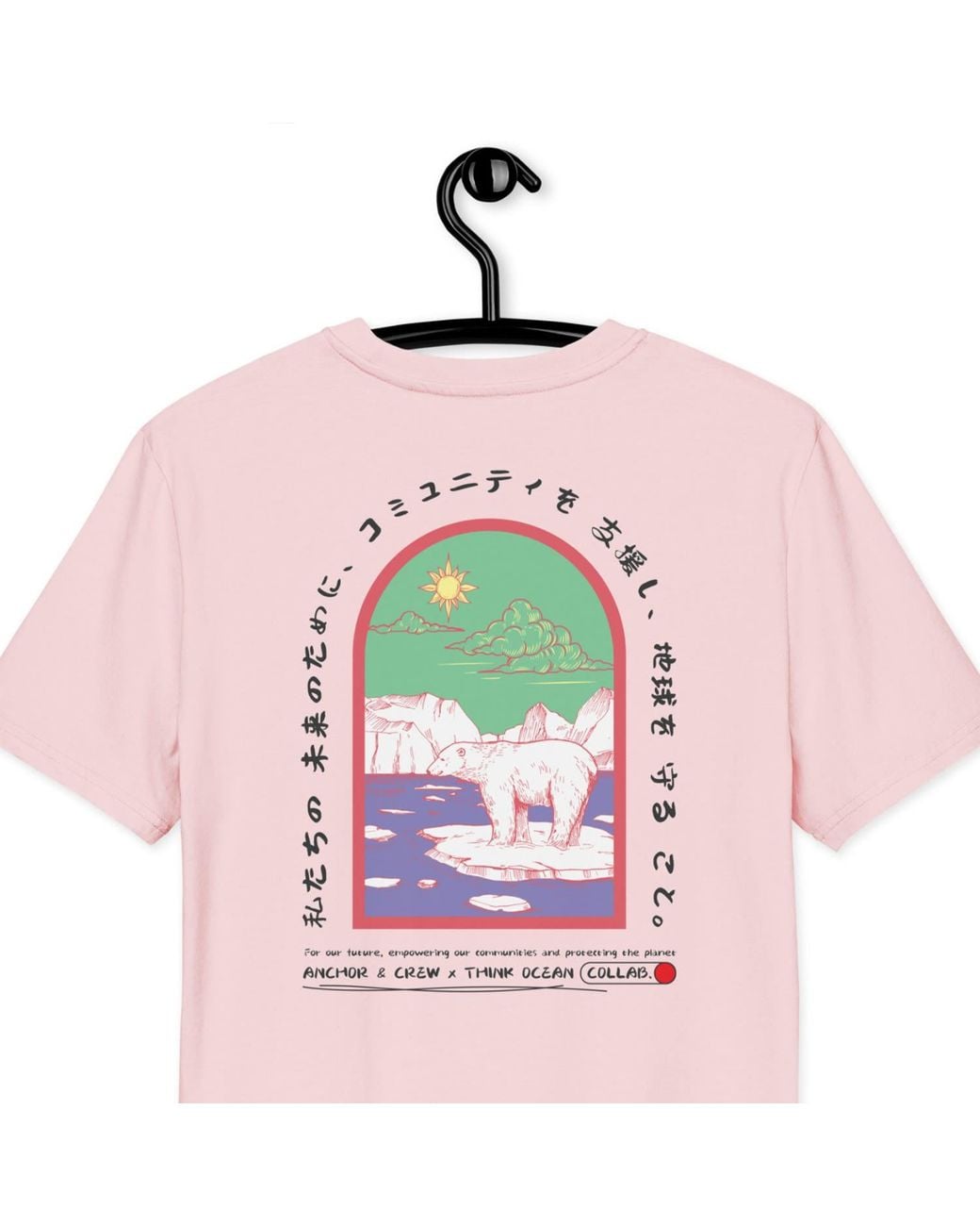 Anchor and Crew Pink Cotton Think Ocean Six Japan Gurafiku Organic Cotton T-Shirt for men