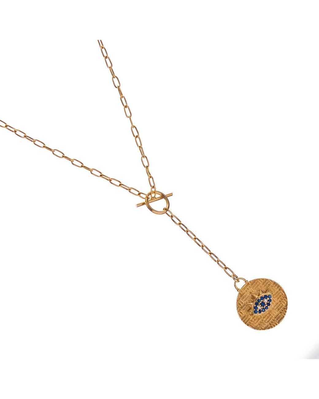 Ebru Jewelry Metallic Sapphire Guardian Evil Eye Lariat Necklace
