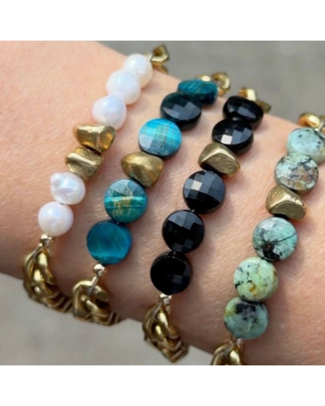 Rachel Nathan Metallic Remix Tourmaline Coin & Brass Bracelet