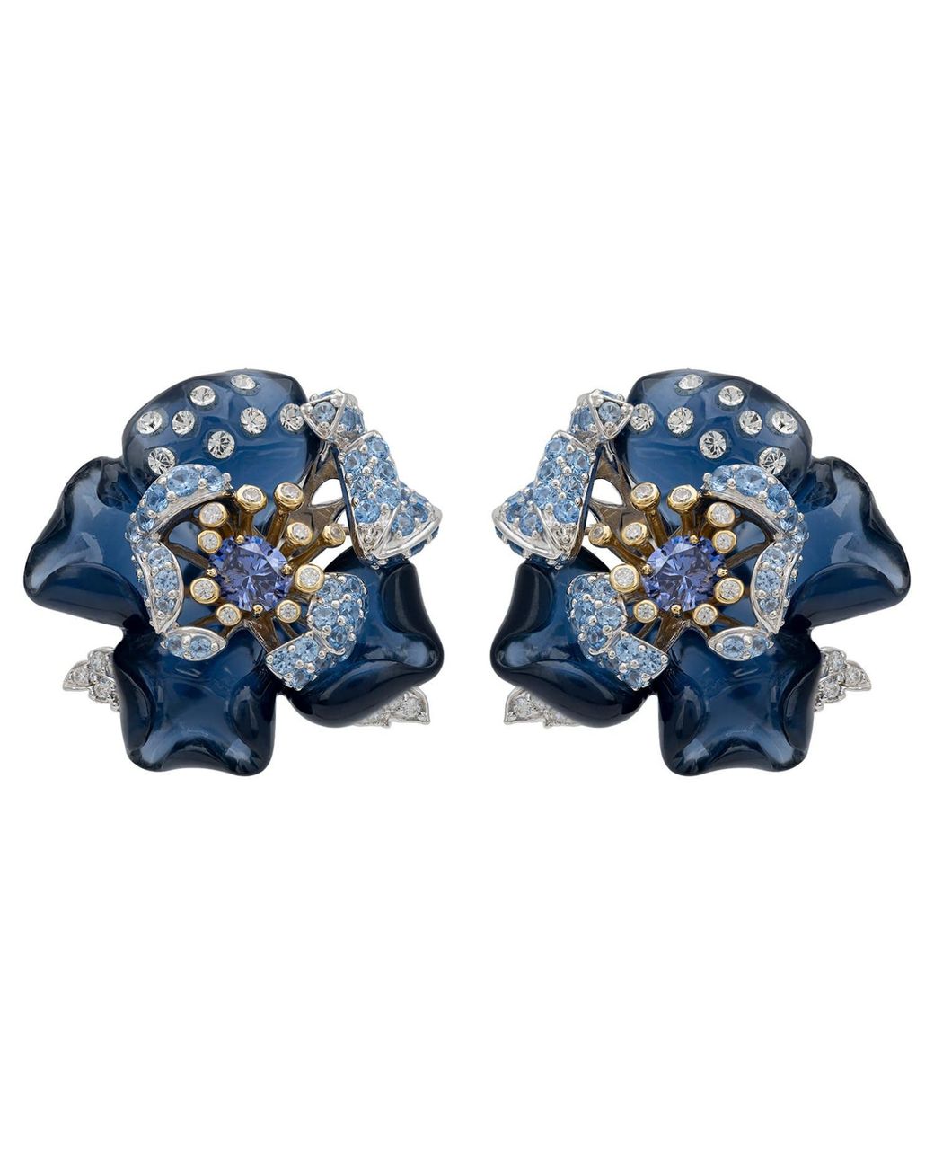 Latelita London Blue Rose Flower Stud Earrings Dual Plating