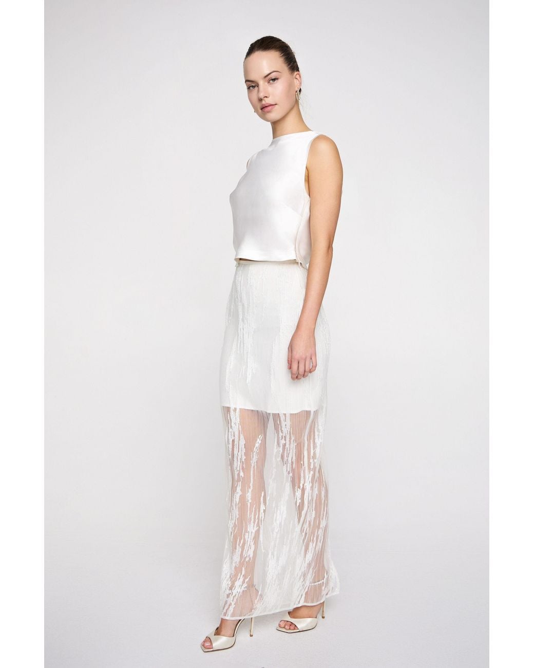 Marieta Yan White Ophélie Sheer Pleated Skirt