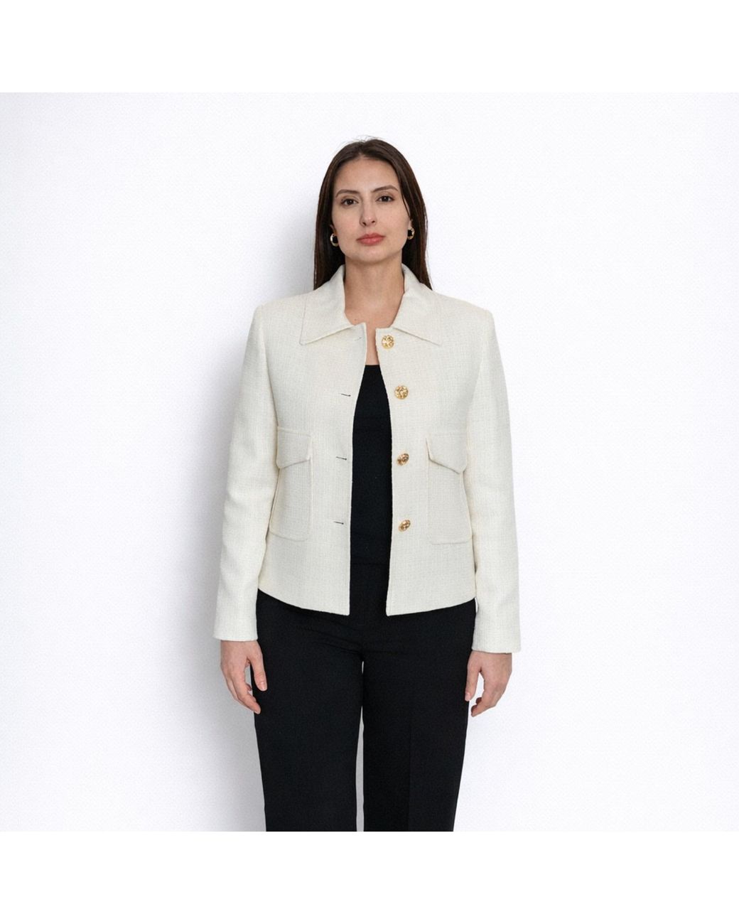 Nuvv Collection White Tweed Jacket With Button
