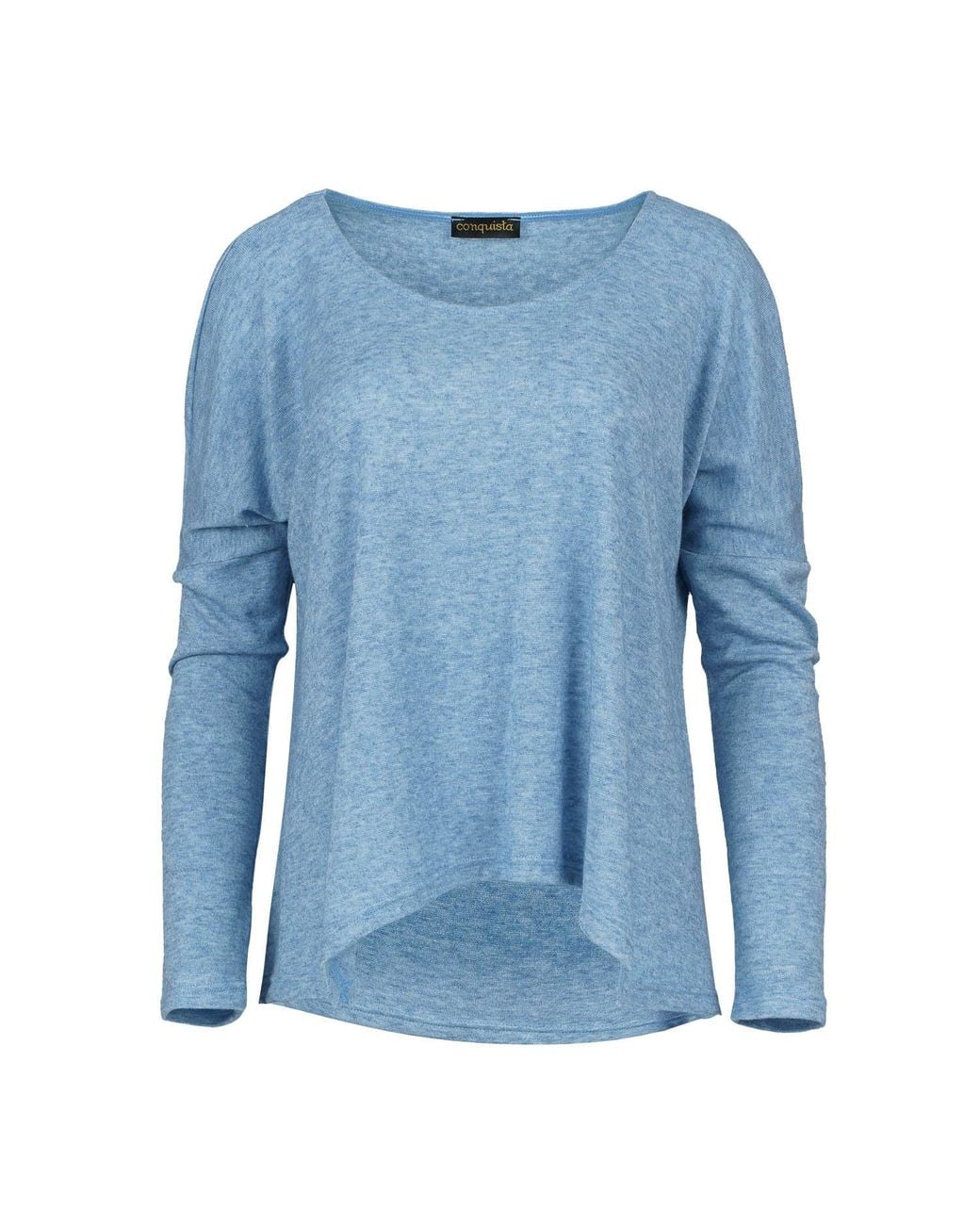 Conquista Blue Light Melange Knit Handkerchief Hem Top